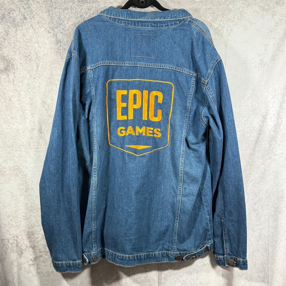 Epic Games Denim Jacket Mens 3XL Blue Embroidered Logo Promo Employee NWT